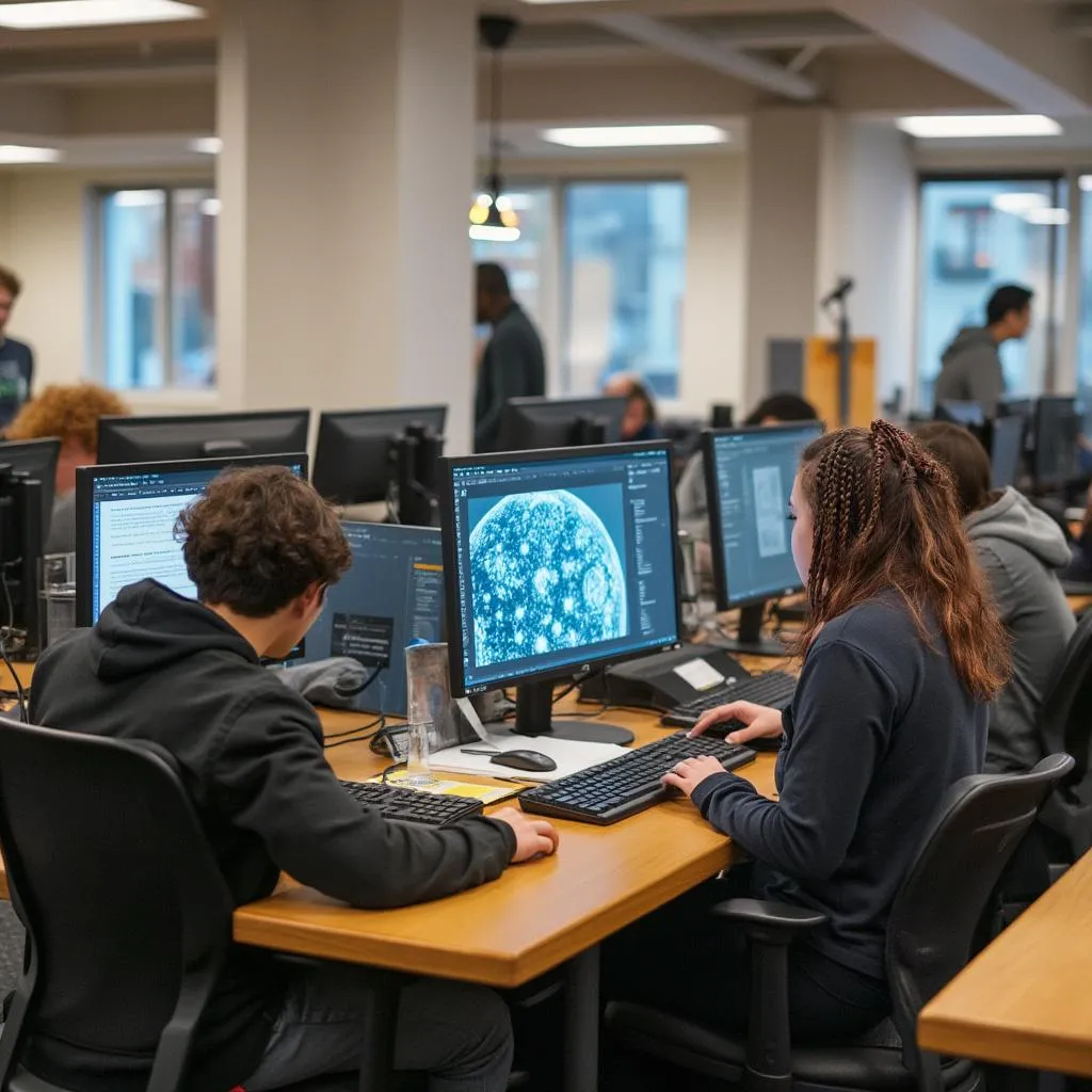 Estudiantes trabajando en proyectos prácticos
